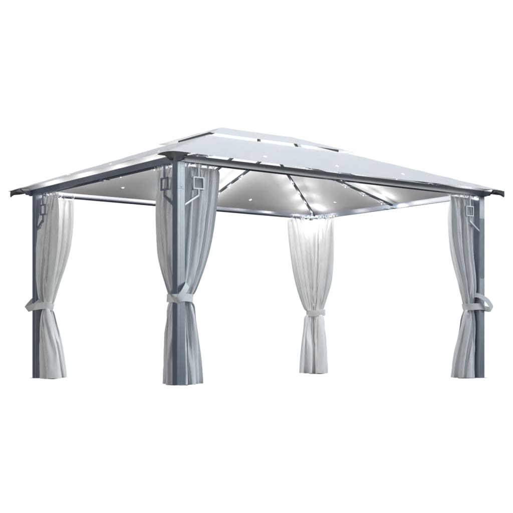 Gazebo Con Tende Stringa Di Luci LED 400x300 Cm Crema Alluminio AMDGarden