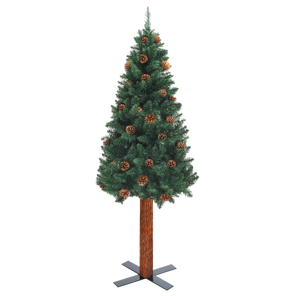 Set Albero di Natale Sottile Luci LED e Palline Verde 210 cm PVC - AMDGarden