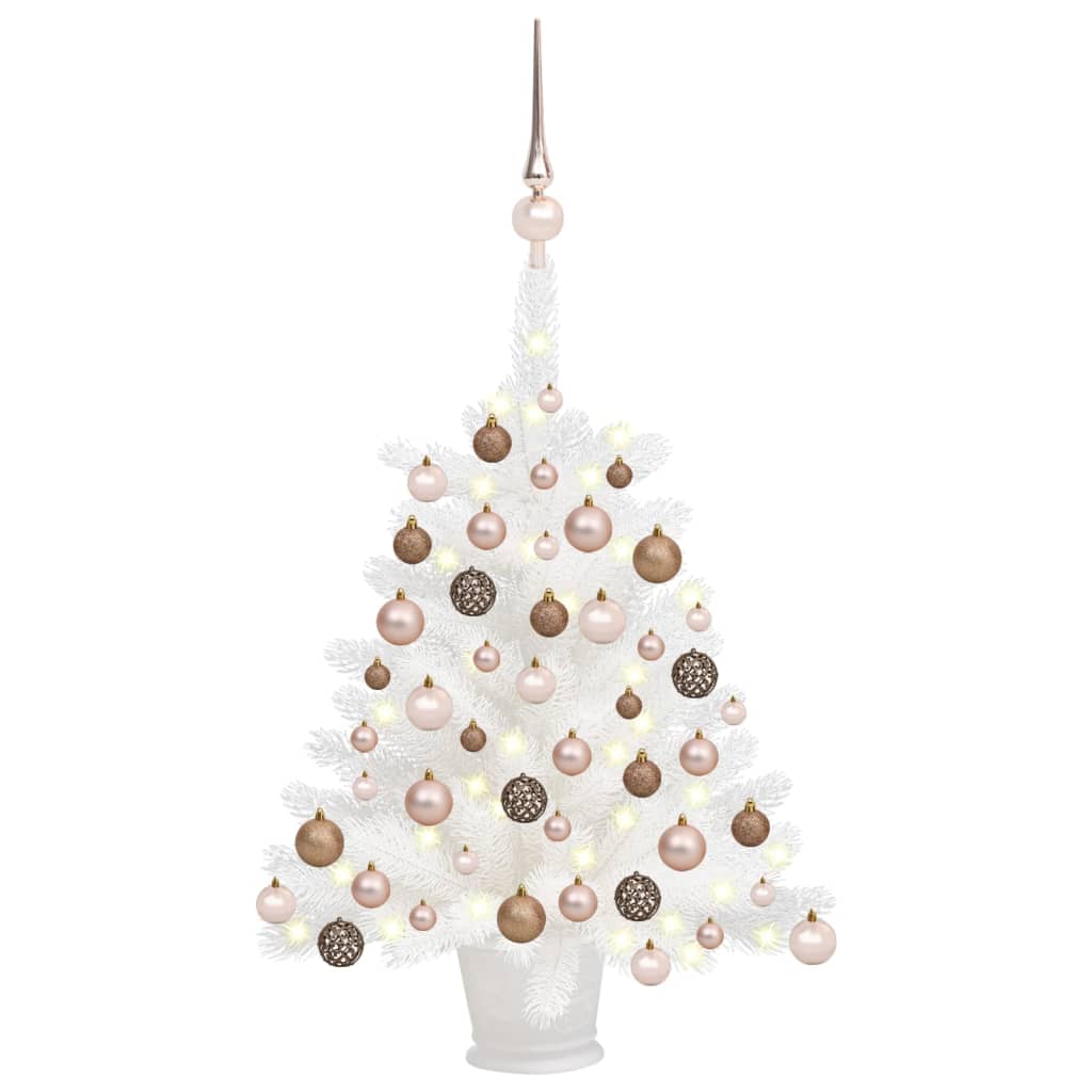 Set Albero di Natale Artificiale con LED e Palline Bianco 65 cm - AMDGarden