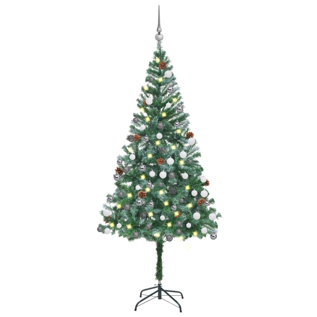 Albero di Natale Artificiale con Set Palline LED e Pigne 180 cm - AMDGarden