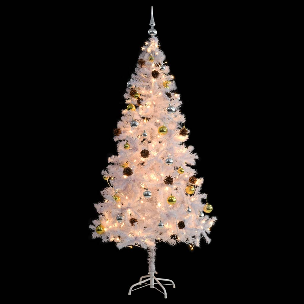 Albero di Natale Artificiale con Palline e LED 180 cm Bianco - AMDGarden