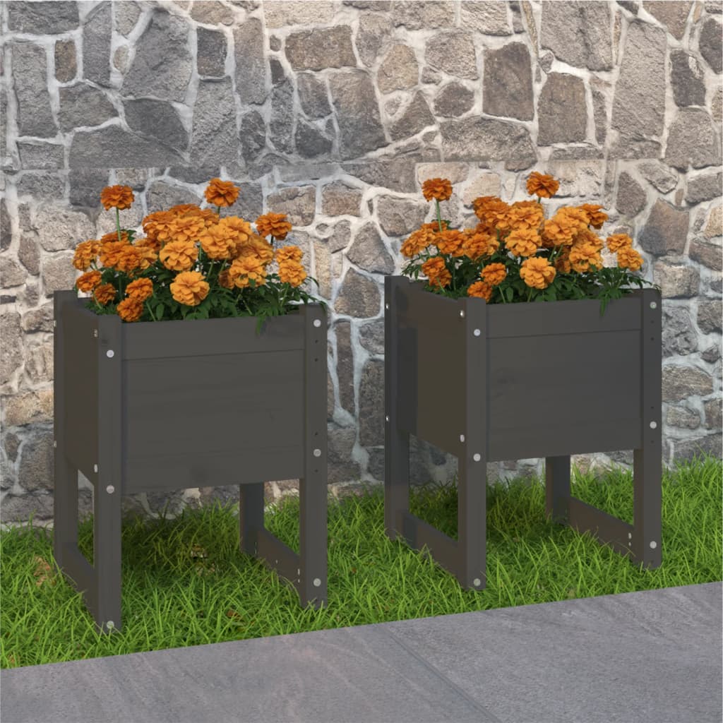 Fioriere 2 pz Grigio 40x40x52,5 cm in Legno Massello di Pino - AMDGarden